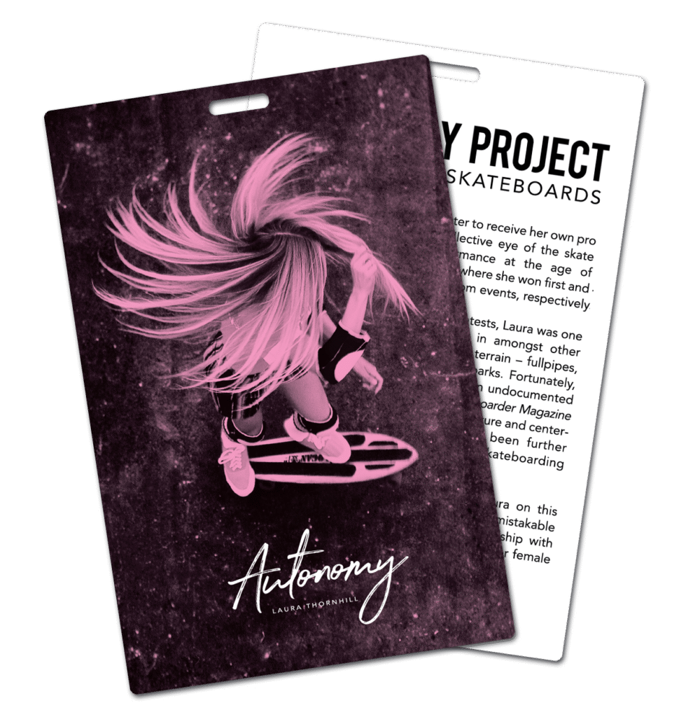 Badge example, front and back.